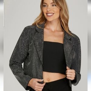 CLOUD TEN Jones Studded Cropped Blazer. Black Silver Studded. Size Small